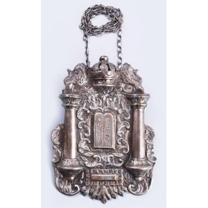 Ezüst (Ag) chósen tóra-vért - oszlop, korona és tízparancsolat ábrázolással. 1851, magyar, 13 latos, mesterjellel...