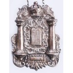 Ezüst (Ag) chósen tóra-vért - oszlop, korona és tízparancsolat ábrázolással. 1851, magyar, 13 latos, mesterjellel...