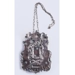 Ezüst (Ag) chósen tóra-vért - oszlop, korona és tízparancsolat ábrázolással. 1851, magyar, 13 latos, mesterjellel...