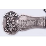 Ezüst (Ag) Purim ünnepi kereplő, 1883, orosz, jelzett, mesterjellel, gazdagon díszített, 20x13 cm, bruttó 123g //...