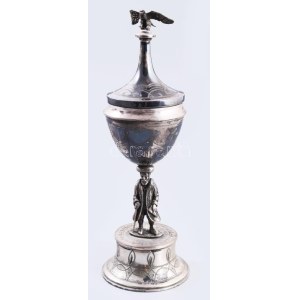 Ezüst (Ag) besamin tartó serleg Mózes ábrázolásával díszítve. cca 1880/1890, jelzett, mesterjeggyel, m: 24 cm...