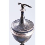 Ezüst (Ag) besamin tartó serleg Mózes ábrázolásával díszítve. cca 1880/1890, jelzett, mesterjeggyel, m: 24 cm...