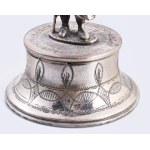 Ezüst (Ag) besamin tartó serleg Mózes ábrázolásával díszítve. cca 1880/1890, jelzett, mesterjeggyel, m: 24 cm...