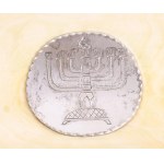 Ezüst (Ag) úti hanukkia, samesszal. Fedelén elefántcsont-lap rárakással, jelzett, 1810, Bécs, 13 latos, mesterjeggyel...