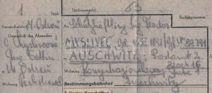 cca 1944 Expressz vasúti fuvarlevél az Auschwitzi koncentrációs táborba egy élelmiszercsomagról...