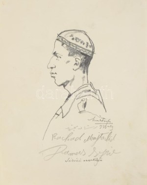 Márton Ferenc (1884-1940): 1933 Gödöllői Jamboree - szíriai cserkészcsapat vezető aláírt rajza. Ceruza, papír, jelzett...