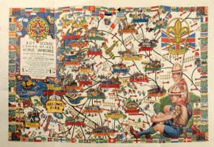 1929 Arrowe cserkész világ Jamboree kihajtható, színes, képes, leporelló. ...