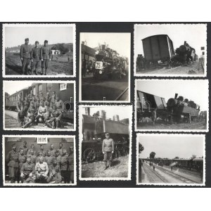 1940 Vésztő, magyar katonák a vasútállomáson, mozdonyokat, illetve vasúti balesetet ábrázoló felvételek ...