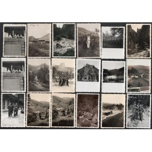 1941 Erdély, Székelyföld, katonák a gyimesbükki országhatárnál, leventeoktató-képzés résztvevői, csángók, életképek...