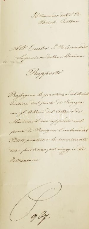 cca 1836-1841 Kézzel írt boríték olasz nyelven a S.M.S. Tritone parancsnokától...