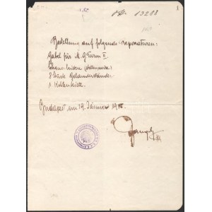1915 Az S.M.Pb. C - Dunai Flottila hajó rendelés, nagyon ritka hajópecséttekkel...