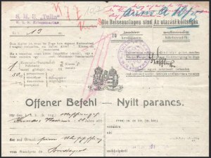 1918 Dunai Flottila. S.M.S. Tulln matrózának szóló nyílt parancs Brailába Budapestről Odesszán keresztül...