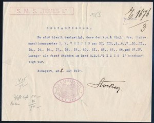 1917 Dunai Flottila S.M.S. Temes I. igazolás matróz részére...