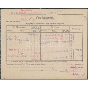 1918 Ellátmányi cédula ritka Dunai Flottila pecsétekkel Food list for the transportation of the crew and horses listed...