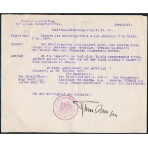 1916 Dunai Flottila.S.M. S. Balaton. Parancs az S.M.S. Balaton egy berendezésének javítására a bécsi Siemens &amp...