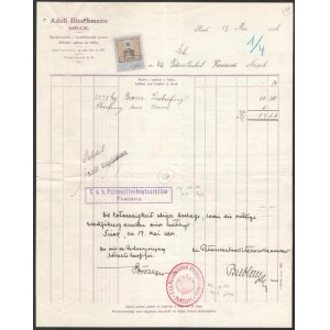 1917 Dunai Flottila. Eredeti, 1914. május 5-i keltezésű benzinszámla, amelyet a k.u.k...