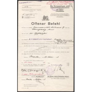 1918 Dunai Flottila. Nyílt parancs D. Csongrady hadnagynak és az Erzh. Franz Ferdinand kórházhajó matrózának egy oda...