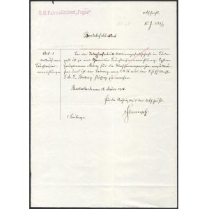 1916 Az S.M.Pb. Fogas (ex I) - Dunai Flottila hajó részére szóló hajóparancs hajópecséttel Handwritten Boat Order No...