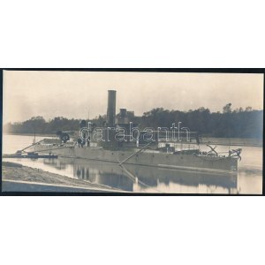 cca 1900 Dunai Flottila S.M.S. Temes az Újpesti öbölnél a Margit szigettel a háttérben. Éles nagy méretű fotó 21...
