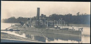 cca 1900 Dunai Flottila S.M.S. Temes az Újpesti öbölnél a Margit szigettel a háttérben. Éles nagy méretű fotó 21...