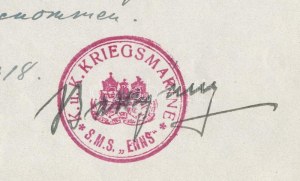 1918 Az S.M.S. Enns - Dunai Flottila monitor parancsnokának kézzel írt igazolása egy matróz részére...