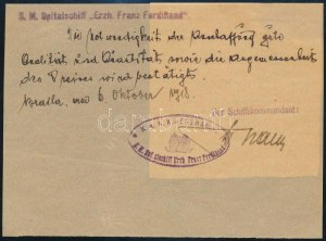 1918 Dunai Flottila. S.M. Spitalschiff Erzherzog Franz Ferdinand Hivatalos elismervény...
