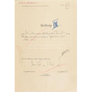 S.M.S. Dromedar az osztrák-magyar haditengerészet vontatóhajójátak tisztjei által aláírt nyugta hajópecséttel / S.M.S...