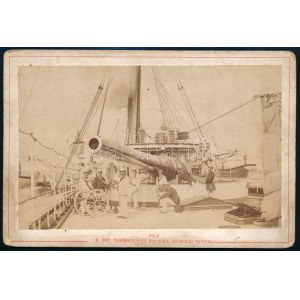 cca 1900 S.M.S.Rudolf (1889-1922) pre-dreadnought hadihajó ágyui. Alois Beer kabinetfotó. Jelzett. 17x11 cm / ...