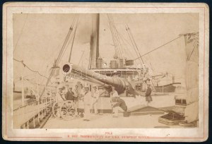 cca 1900 S.M.S.Rudolf (1889-1922) pre-dreadnought hadihajó ágyui. Alois Beer kabinetfotó. Jelzett. 17x11 cm / ...