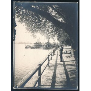 ca 1915 Az S.M.S. Körös és S.M.S. Szamos - Dunai Flottila monitorok a mólónál. Fénykép 7,5x 10 cm / S.M.S...