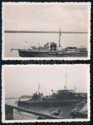 1942 A német haditengerészet (Kriegsmarine) folyami hajói a Dunán, az egyik a romániai Tulcsánál (Tulcea), 2 db fotó...
