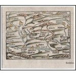 1544 Magyarország és Erdély korabeli, színezett, fametszetű térképe. Hátoldalán Magyarország leírása. Megjelent: 1544...