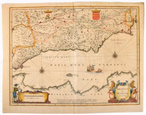 Johannes Janssonius: Granata, et Murcia Regna, Granada és Murcia térképe. Színezett rézmetszet. Megjelent...