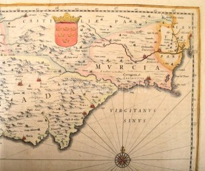 Johannes Janssonius: Granata, et Murcia Regna, Granada és Murcia térképe. Színezett rézmetszet. Megjelent...