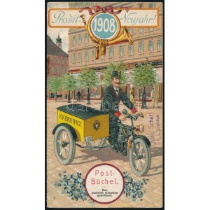 1908 Prosit Neujahr, az osztrák posta újévi füzete, rajzokkal illusztrálva, rendkívül dekoratív címlappal...