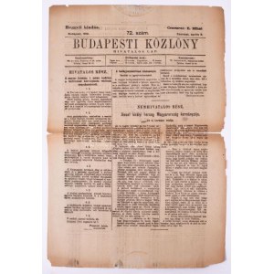 1919 Bp., A Budapesti Közlöny 72. száma, román cenzúrával
