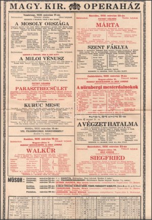 1935 A Magyar Királyi Operaház műsorplakátja, hajtva, szép állapotban, 48×32 cm