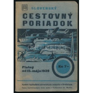 1939 Szlovák menetrend vasúti, autóipari, gőzhajózási és légi közlekedéshez, térképmelléklettel...