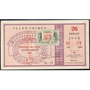 1955 Belépőjegy a Népstadionba az Ausztira-Magyar football-mérkőzésre Alkalmi bélyegzésekkel ...