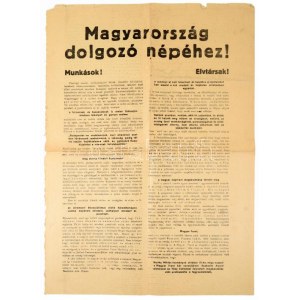 1956 Magyarország dolgozó népéhez! - A Szociáldemokrata párt által kiadott nagyméretű röplap, hajtott, szakadással...