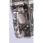 Cödaka / Tzedakah adománygyűjtő persely. Filigrán ezüst (Ag) 925 finomság. Oroszország XX. sz, jelzett, 598 h, m...