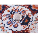 Aufsatz, asztalközép, kínáló. Ezüst, jelzett Dianás jelzéssel, hozzá, kézzel festett japán Imrai porcelán tál...