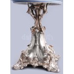 Aufsatz, asztalközép, kínáló. Ezüst, jelzett Dianás jelzéssel, hozzá, kézzel festett japán Imrai porcelán tál...