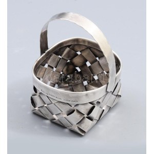 Cartier mid-century ezüst (Ag) fonott kosár alakú gyűrűtartó. Jelzett, m: 8,5 cm, nettó 46g