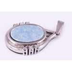 Függő. Fehérarany, 6 db brillel (0,15 ct) mesterséges opállal, jelzett. 4,85g. 30 mm