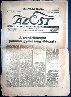 [Folyóirat] Az Est politikai napilap rendkívüli kiadása az első világháborút kirobbantó politikai merénylet...