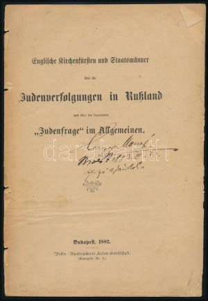 Englische Kirchenfürsten und Staatsmänner über die Judenverfolgungen in Rußland und über die sogenannte 