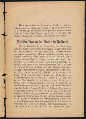Englische Kirchenfürsten und Staatsmänner über die Judenverfolgungen in Rußland und über die sogenannte 