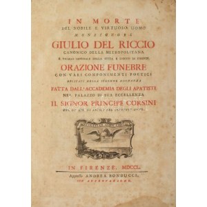In morte del nobile e virtuoso uomo monsignore Giulio del Riccio canonico della metropolitana e vicario generale della c