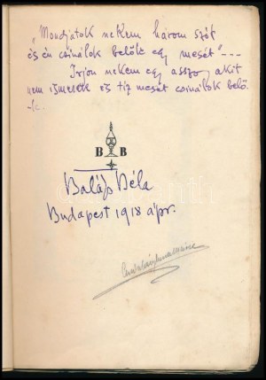 Balázs Béla: Hét mese. A szerző, Balázs Béla (1884-1949) író által DEDIKÁLT példány. ...